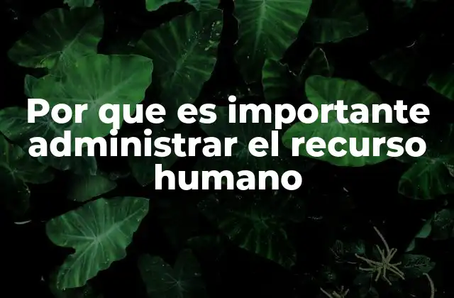Por que es Importante Administrar el Recurso Humano