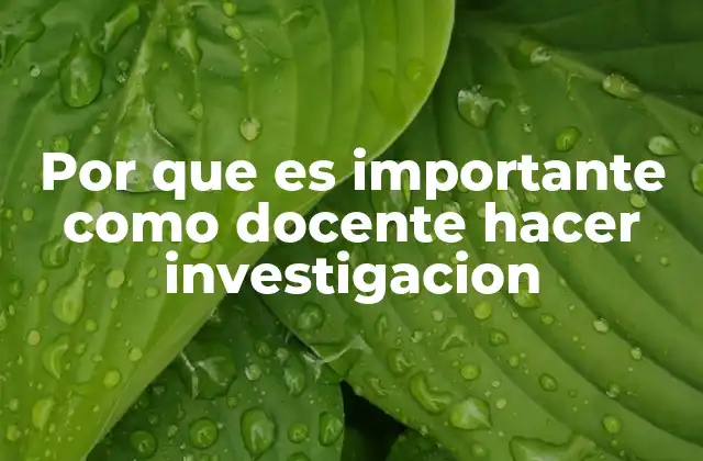 Por que es Importante como Docente Hacer Investigacion