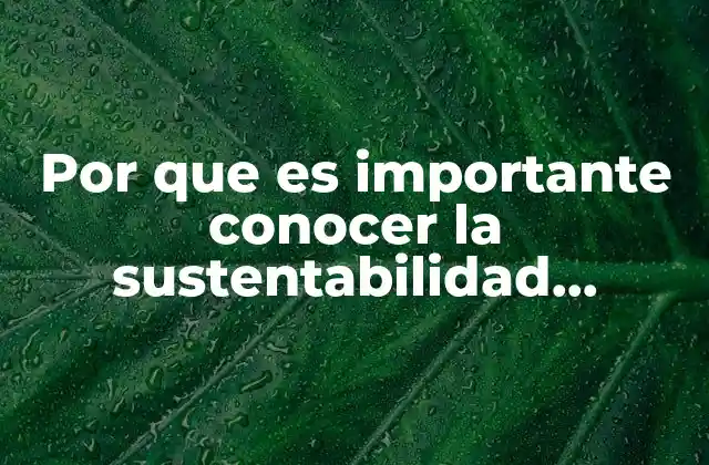 Por que es Importante Conocer la Sustentabilidad Ambiental