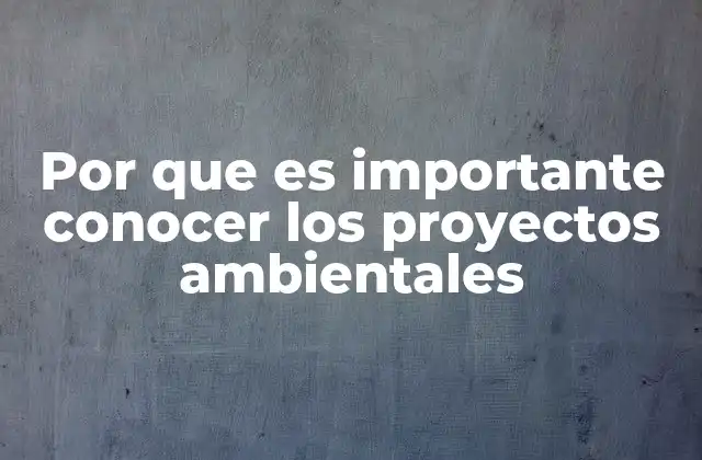Por que es Importante Conocer los Proyectos Ambientales