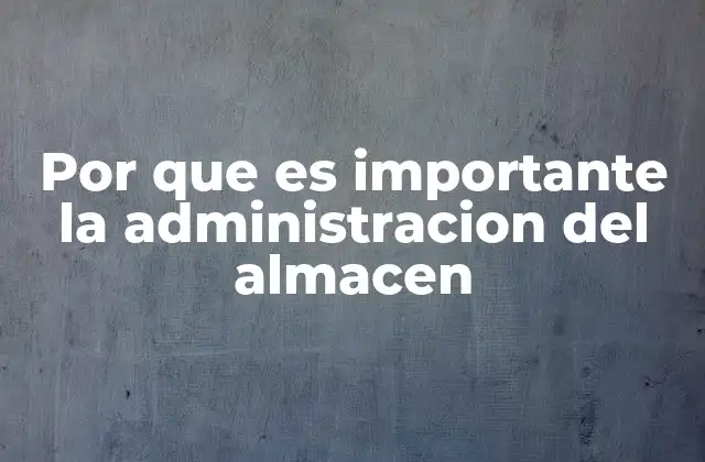 Por que es Importante la Administracion Del Almacen