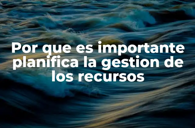 Por que es Importante Planifica la Gestion de los Recursos