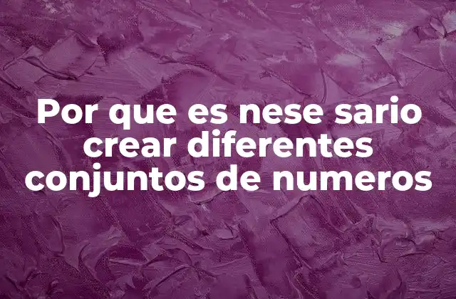 Por que es Nese Sario Crear Diferentes Conjuntos de Numeros