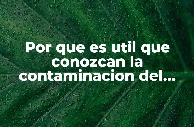 Por que es Util que Conozcan la Contaminacion Del Agua
