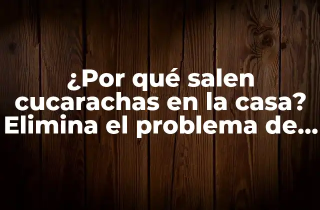 ¿por Qué Salen Cucarachas en la Casa? Elimina el Problema de Raíz