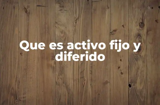 Que es Activo Fijo y Diferido