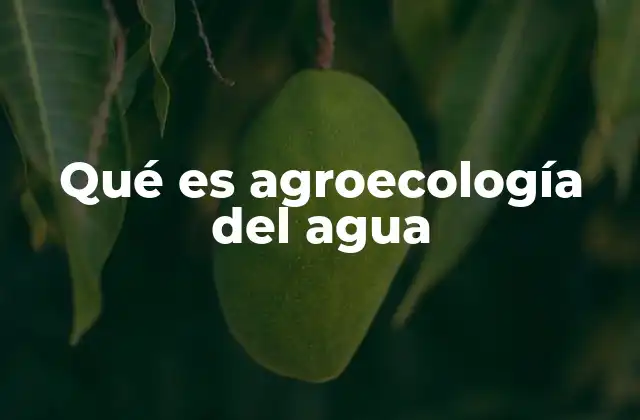 Qué es Agroecología Del Agua