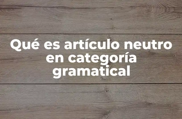 Qué es Artículo Neutro en Categoría Gramatical