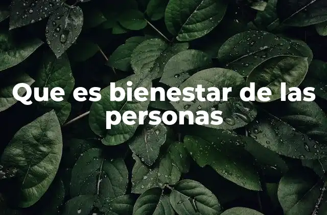 Que es Bienestar de las Personas