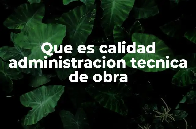 Que es Calidad Administracion Tecnica de Obra