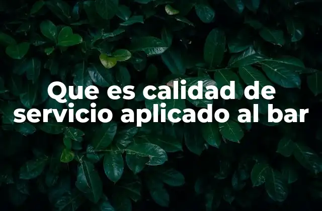 Que es Calidad de Servicio Aplicado Al Bar