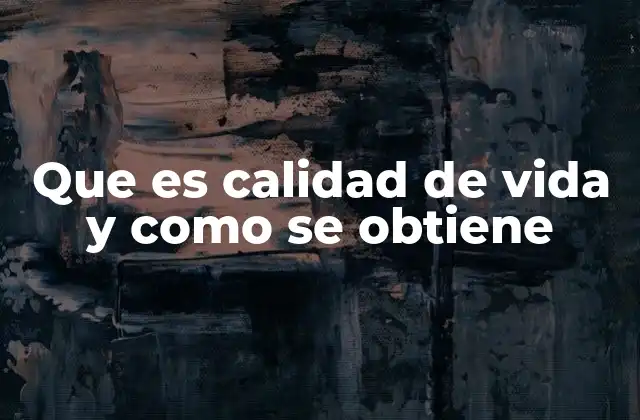 Que es Calidad de Vida y como Se Obtiene
