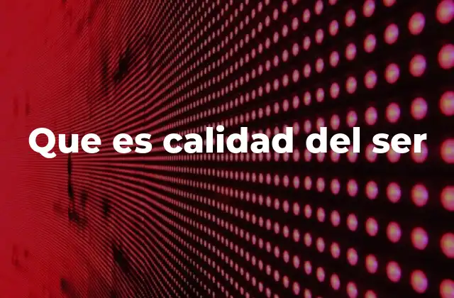 Que es Calidad Del Ser