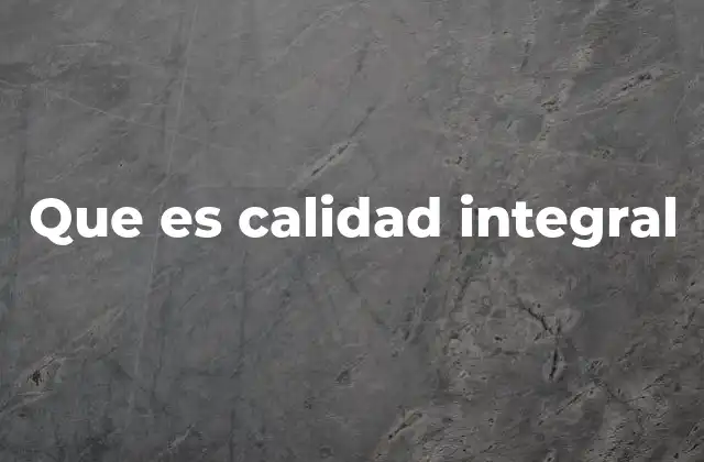 Que es Calidad Integral