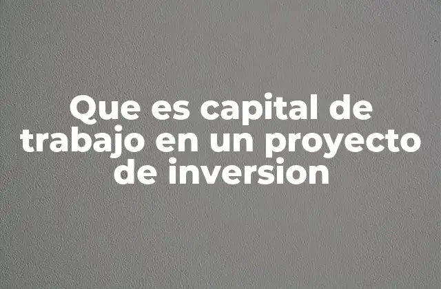 Que es Capital de Trabajo en un Proyecto de Inversion