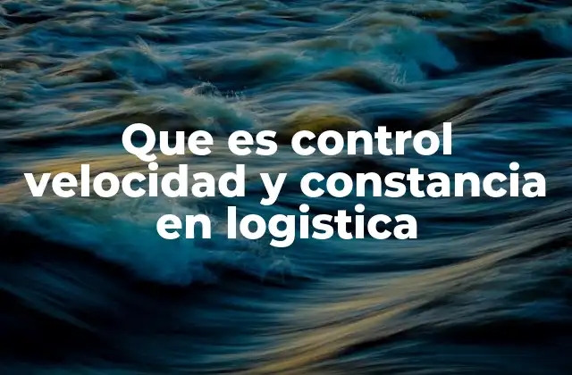 Que es Control Velocidad y Constancia en Logistica