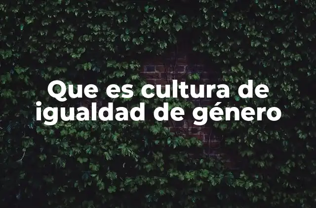 Que es Cultura de Igualdad de Género