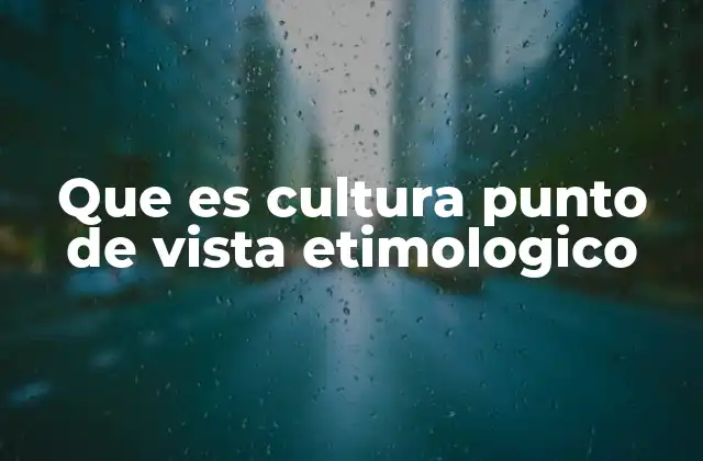 Que es Cultura Punto de Vista Etimologico