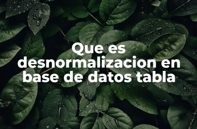 Que es Desnormalizacion en Base de Datos Tabla