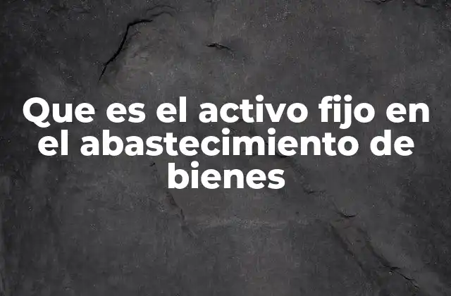 Que es el Activo Fijo en el Abastecimiento de Bienes