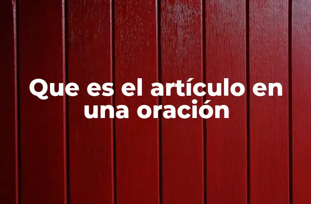 Que es el Artículo en una Oración