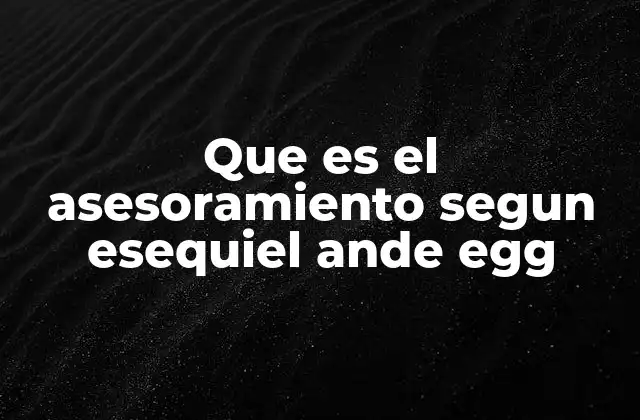 Que es el Asesoramiento Segun Esequiel Ande Egg