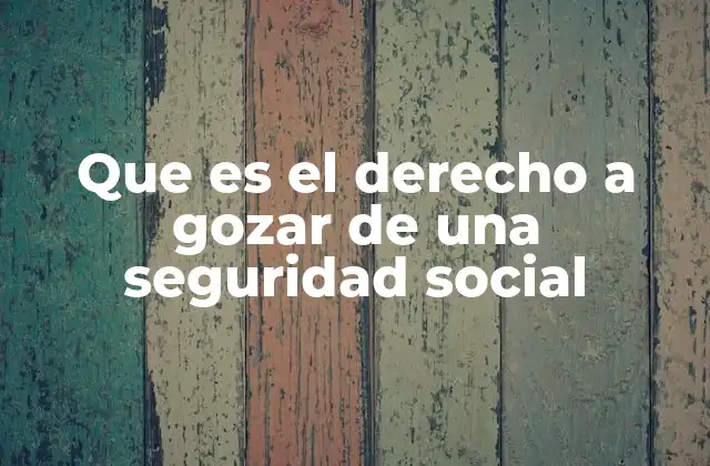 Que es el Derecho a Gozar de una Seguridad Social
