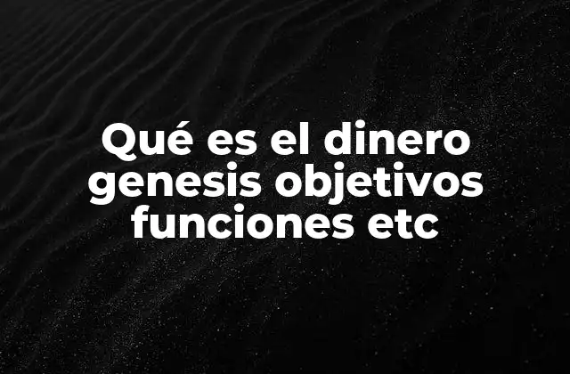 Qué es el Dinero Genesis Objetivos Funciones Etc