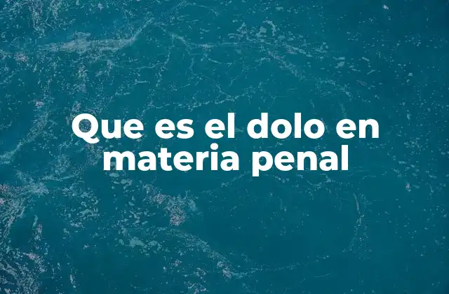 Que es el Dolo en Materia Penal