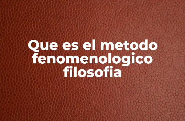 Que es el Metodo Fenomenologico Filosofia