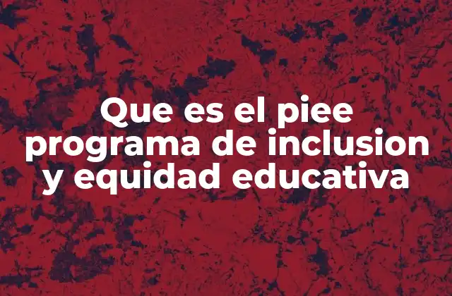 Que es el Piee Programa de Inclusion y Equidad Educativa