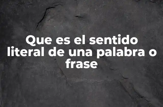 Que es el Sentido Literal de una Palabra o Frase