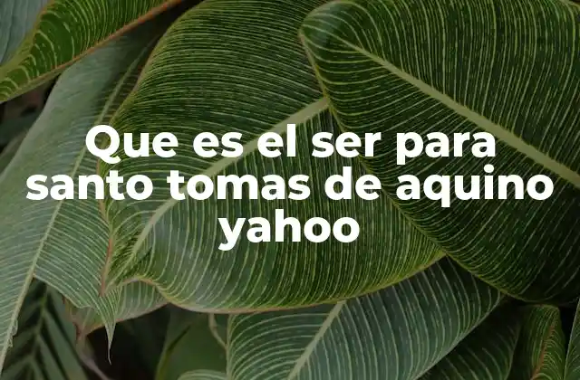 Que es el Ser para Santo Tomas de Aquino Yahoo