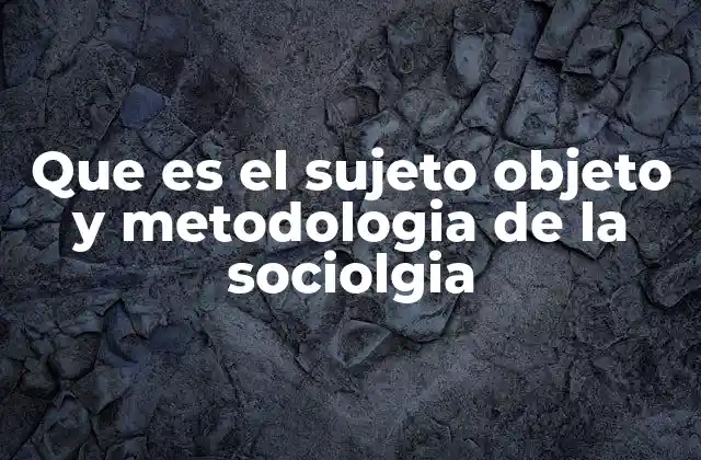 Que es el Sujeto Objeto y Metodologia de la Sociolgia