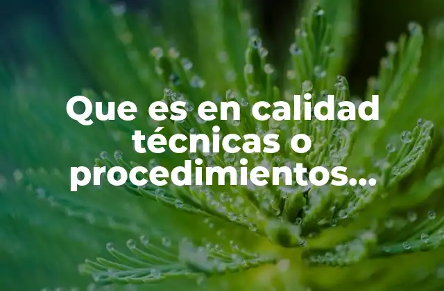 Que es en Calidad Técnicas o Procedimientos Especiales