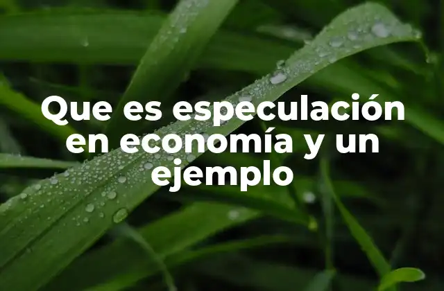 Que es Especulación en Economía y un Ejemplo