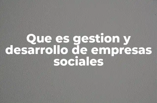 Que es Gestion y Desarrollo de Empresas Sociales