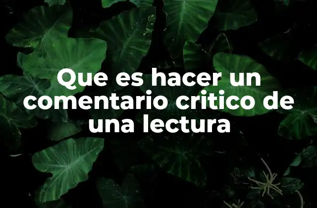 Que es Hacer un Comentario Critico de una Lectura