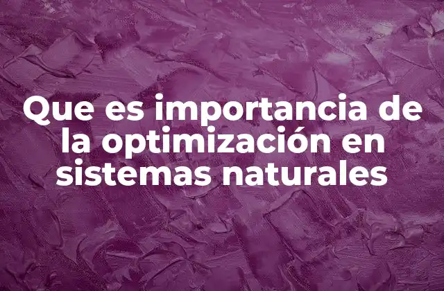 Que es Importancia de la Optimización en Sistemas Naturales