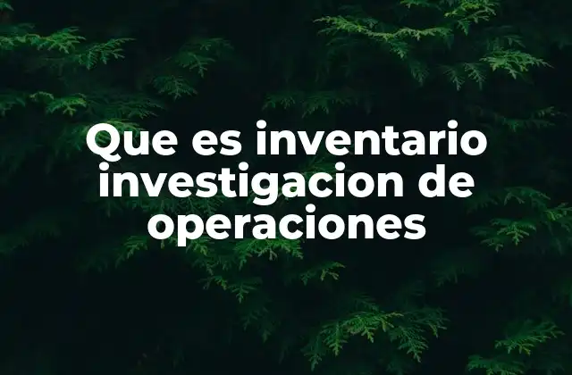 Que es Inventario Investigacion de Operaciones