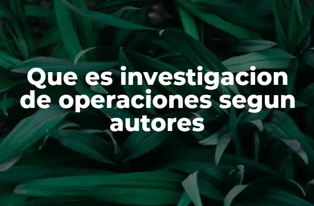 Que es Investigacion de Operaciones Segun Autores