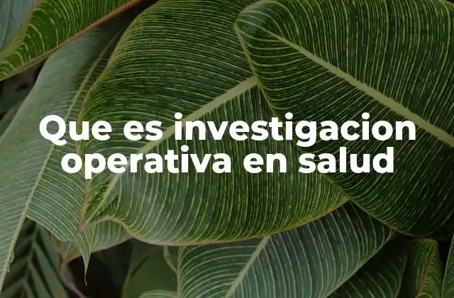 Que es Investigacion Operativa en Salud