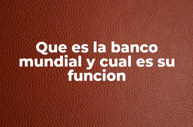 Que es la Banco Mundial y Cual es Su Funcion