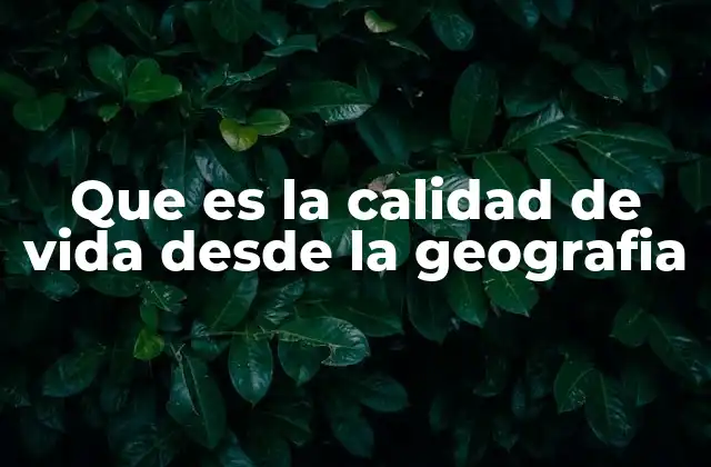 Que es la Calidad de Vida desde la Geografia