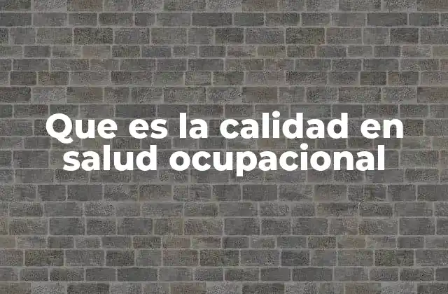 Que es la Calidad en Salud Ocupacional