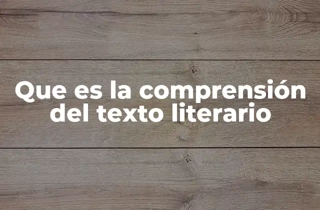 Que es la Comprensión Del Texto Literario