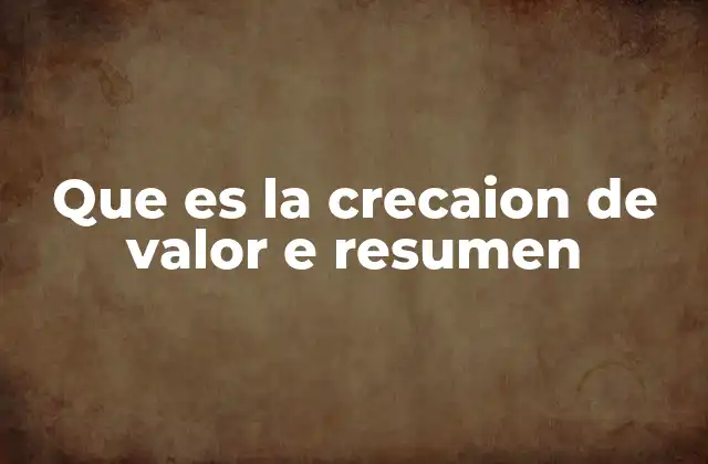 Que es la Crecaion de Valor e Resumen