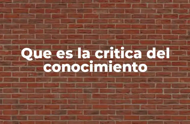 Que es la Critica Del Conocimiento
