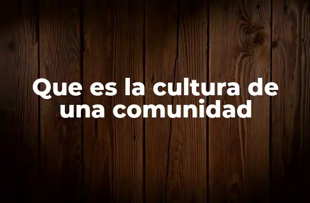 Que es la Cultura de una Comunidad