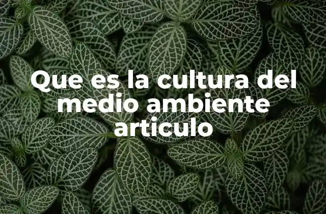 Que es la Cultura Del Medio Ambiente Articulo